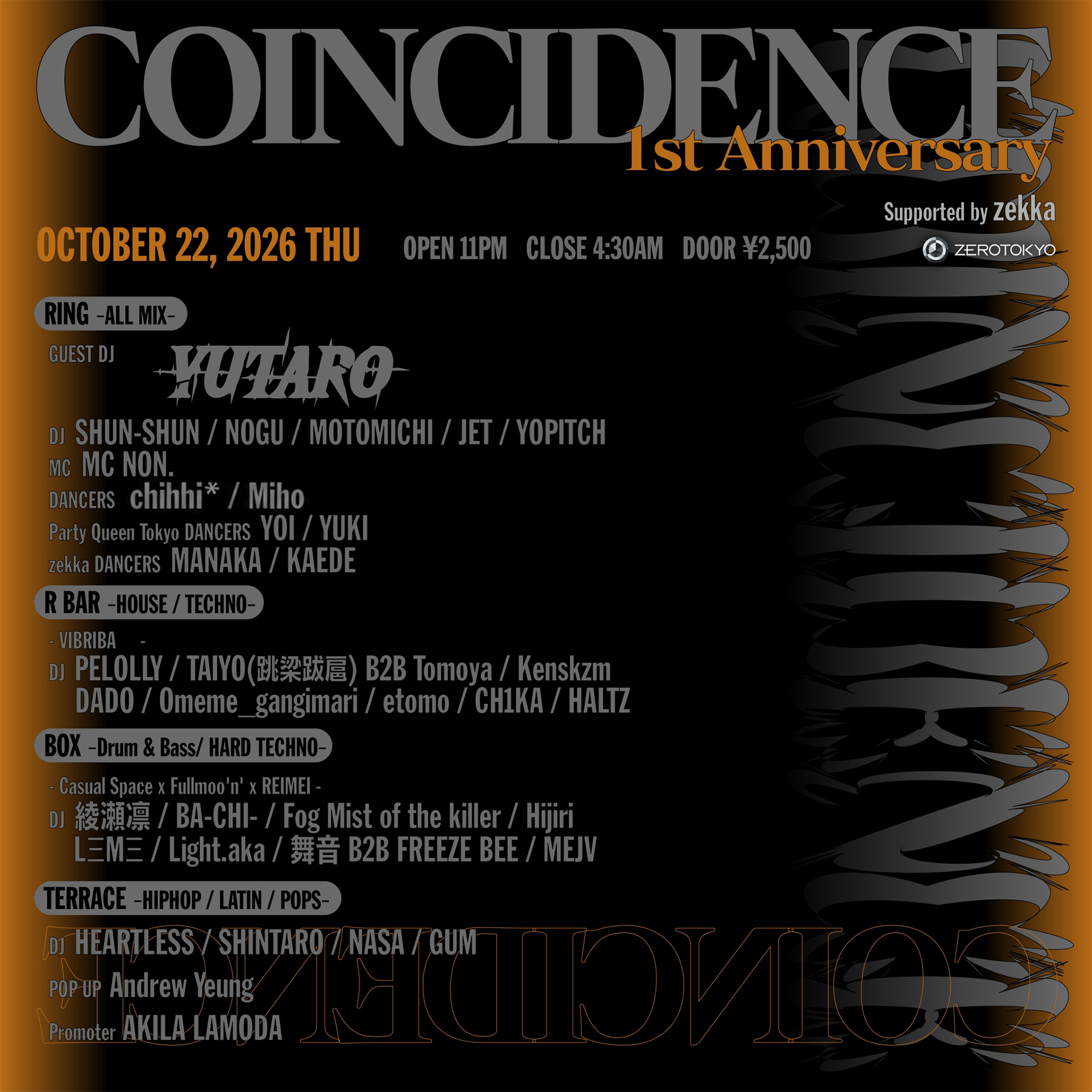 COINCIDENCE – 1st Anniversary- Supported by zekka｜ZEROTOKYOのフライヤー