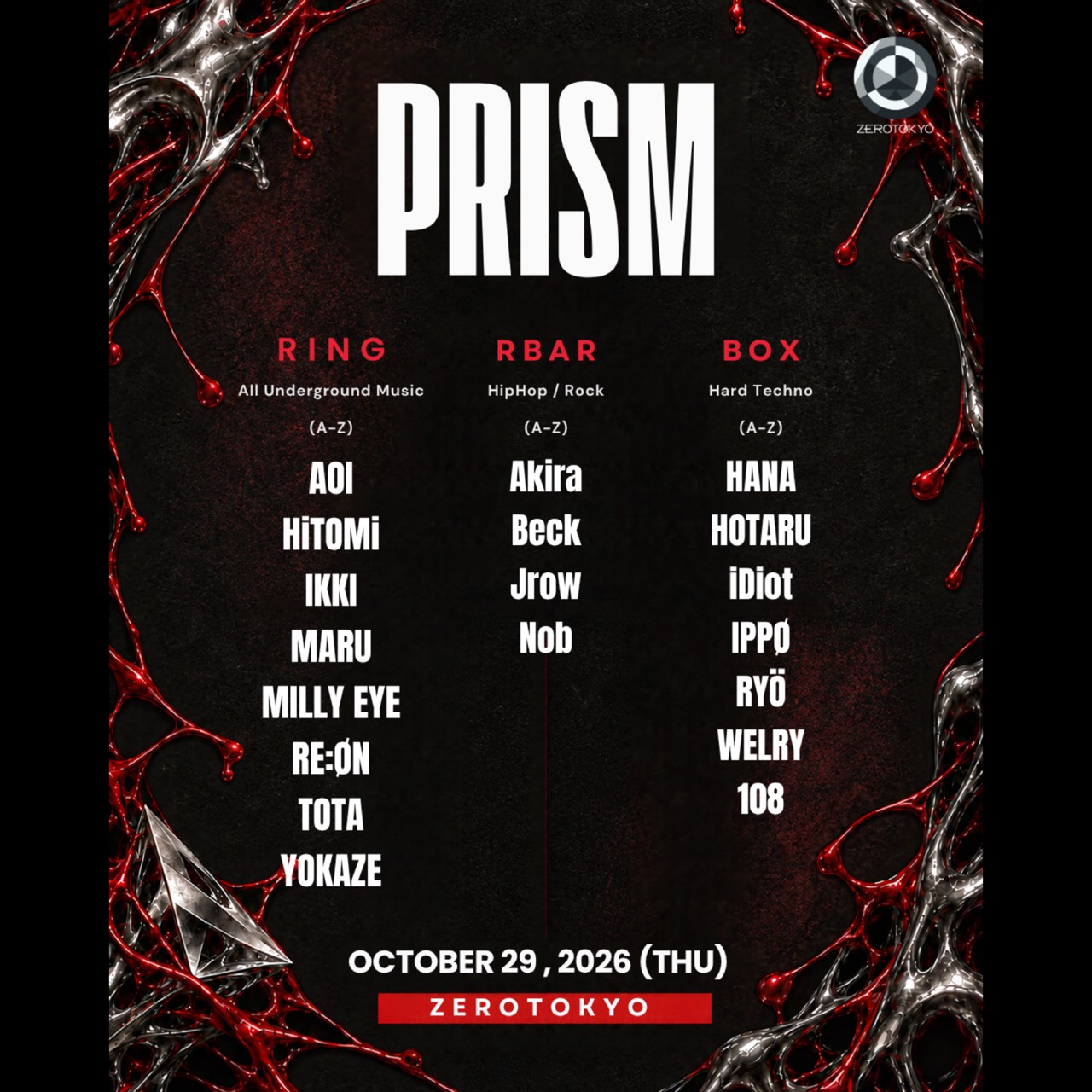 Flyer for PRISM at ZEROTOKYO